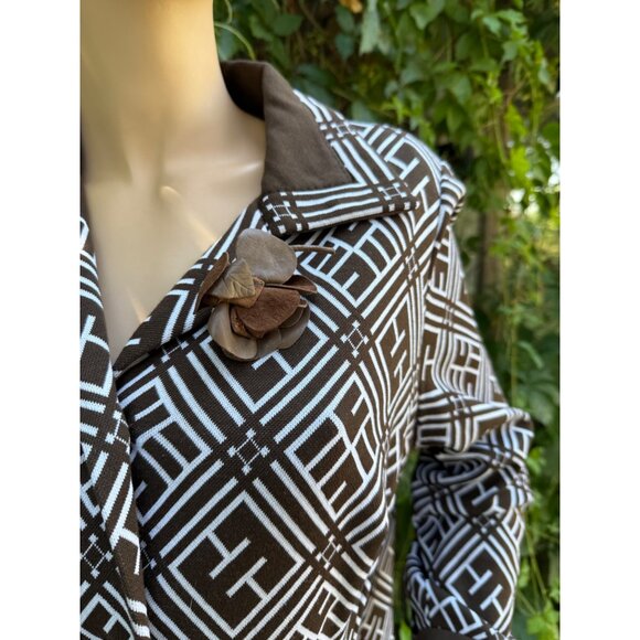 60s 70s Francoise Desarbre Wool Blend Knit Dress Brown Ivory Geometric France - Picture 4 of 16